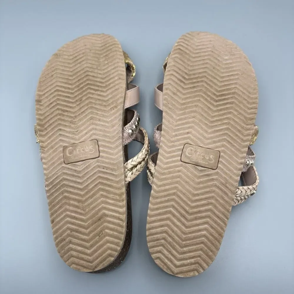 Circus Sam Edelman Oleander Shoes Size 7 Metallic Gold Pink Braided Sandals